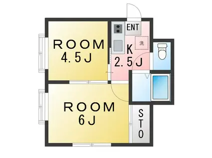 シャルルカツマタB棟(2K/1階)の間取り写真