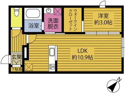 GRASSE(1LDK/2階)の間取り写真