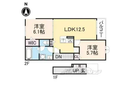 エヴァ グリーン ヴィラ 2棟(2LDK/2階)の間取り写真