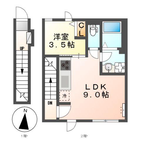 アプリコットE(1LDK/2階)の間取り写真