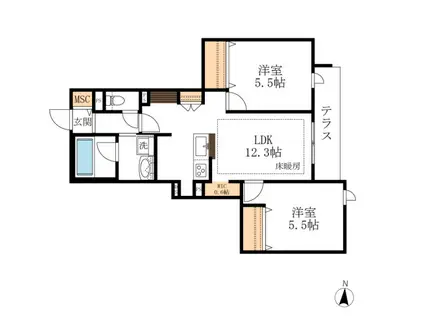 プレミアメゾン(2LDK/1階)の間取り写真