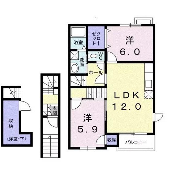 パイン ヴィレッジA(2LDK/2階)の間取り写真