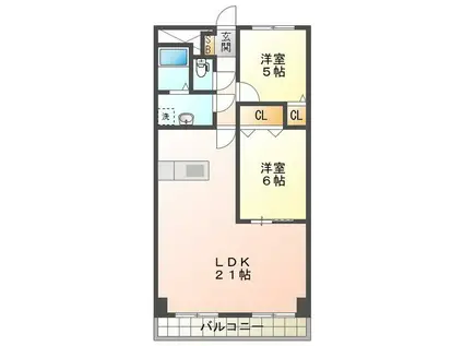 プロミネント四日市(2LDK/1階)の間取り写真