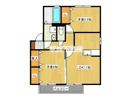 グランモアシティB棟(2LDK/2階)の間取り写真