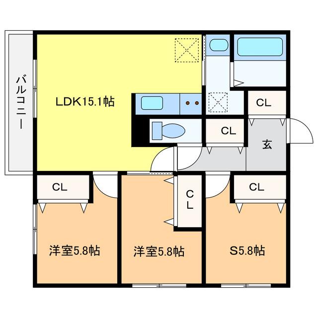 WELLBRIGHT朝日RESIDENCE(3LDK/3階)の間取り写真