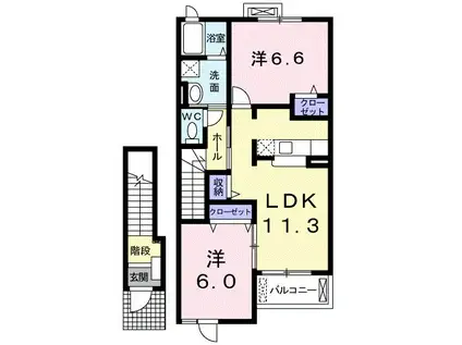プルメリアI(2LDK/2階)の間取り写真