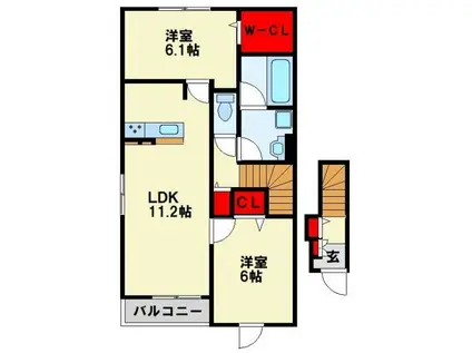 レジデンス感田 B(2LDK/2階)の間取り写真