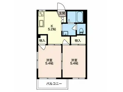 宮ノ脇ハイツB(2K/2階)の間取り写真