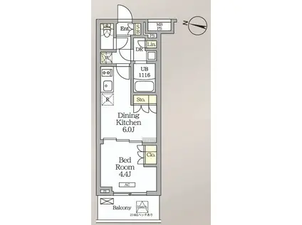 ミレーネ滝野川(1DK/2階)の間取り写真