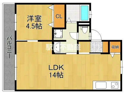 ニューコーポ高田B(1LDK/2階)の間取り写真