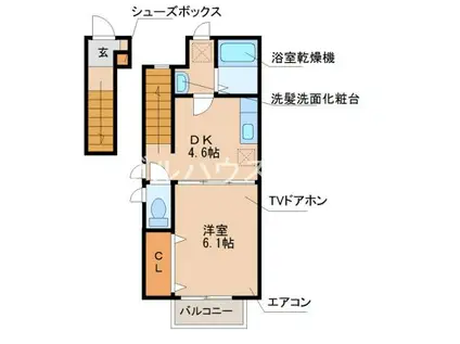 グリーンビラII(1DK/2階)の間取り写真