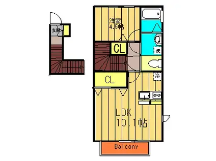 CASA-RIRI(1LDK/2階)の間取り写真