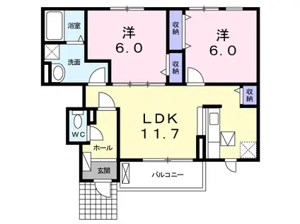 ノイ ナリッシュ(2LDK/1階)の間取り写真