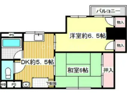 シティー八尾(2DK/5階)の間取り写真