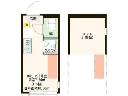 ハーモニーテラス南町(ワンルーム/2階)の間取り写真