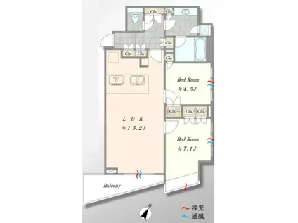 ラ・プラースウエスト(2LDK/11階)の間取り写真