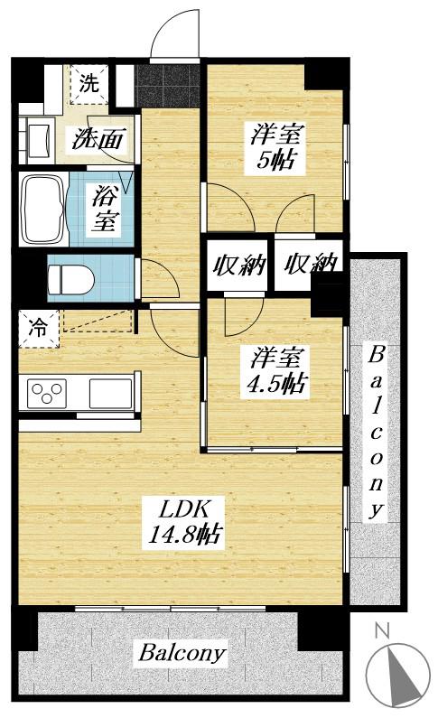 センチュリー八王子ルミエール(2LDK/2階)の間取り写真