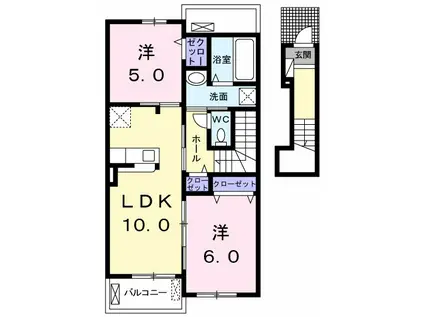 メゾン・ド・クレモンティーヌII(2LDK/2階)の間取り写真