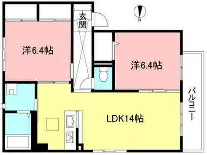 ディアコート(2LDK/3階)の間取り写真