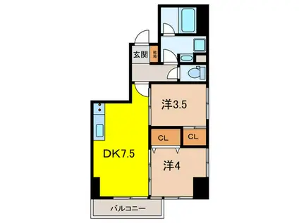 LUMIEC HONCHO ウエスト(2DK/4階)の間取り写真