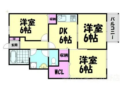 ファミール・カシロウA棟(3DK/1階)の間取り写真