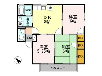 メゾン・ド・フルール A棟(3DK/1階)の間取り写真