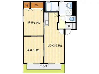 パラシオンS(2LDK/2階)の間取り写真