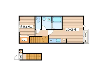 THE ROOM 南仙台駅A(1LDK/2階)の間取り写真