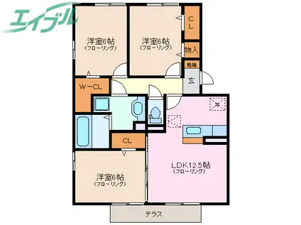 カーサ フェリーチェ(3LDK/1階)の間取り写真