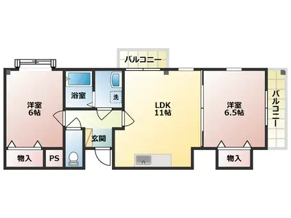 クレアール二階堂(2LDK/2階)の間取り写真