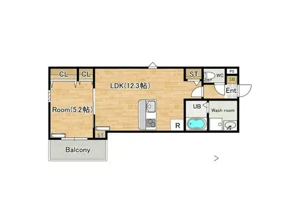 アブニール杭瀬(1LDK/1階)の間取り写真