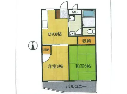 パラシオン三ツ境(2DK/1階)の間取り写真