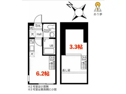 ハーミットクラブハウスボヌールB(ワンルーム/1階)の間取り写真