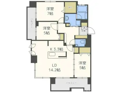 クリオ円山鳥居前(3LDK/9階)の間取り写真