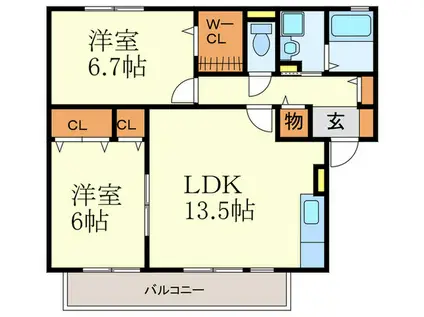 シャトレー平和 A棟(2LDK/2階)の間取り写真
