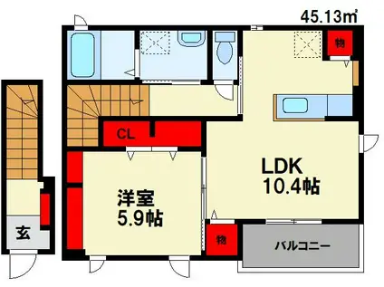リバーサイド M II(1LDK/2階)の間取り写真