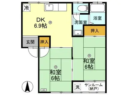 ライムハイツ(2DK/1階)の間取り写真