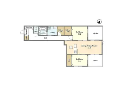 エスパシオ六条(2LDK/1階)の間取り写真