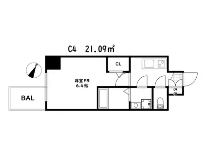 エスリード神戸三宮ヒルズ(1K/15階)の間取り写真