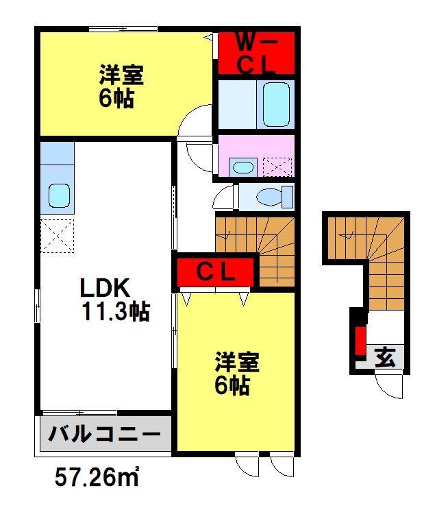 PLACIDE(2LDK/2階)の間取り写真