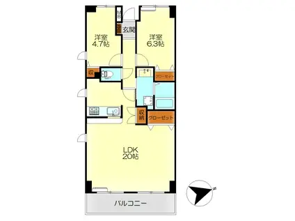 ヴィアコート クレ(2LDK/5階)の間取り写真