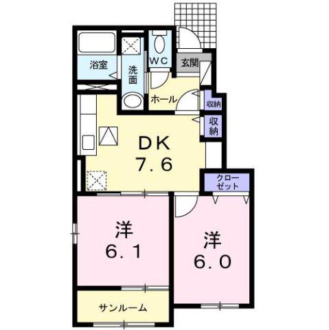 カルムアンジュ A(2DK/1階)の間取り写真