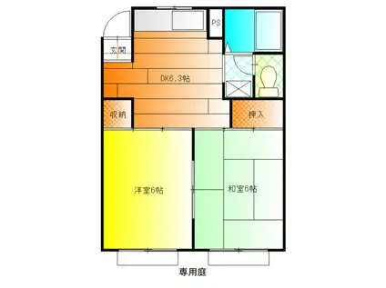 フェリスマンションII(2DK/1階)の間取り写真