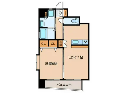 扶桑ホール上之園(1LDK/6階)の間取り写真