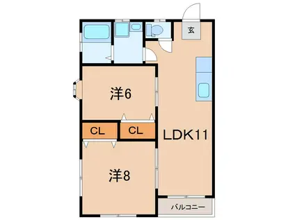 コーポ金子B(2LDK/2階)の間取り写真