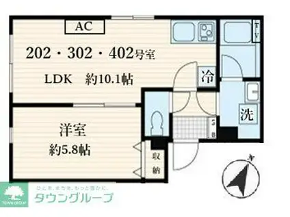 ALATO菊川(1LDK/4階)の間取り写真