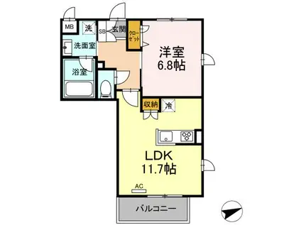 ルヴェール八王子(1LDK/1階)の間取り写真
