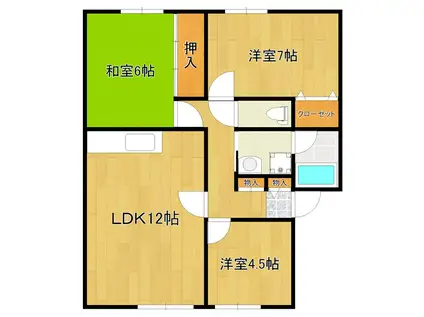 サンビレッジフェリシアC棟(3LDK/1階)の間取り写真