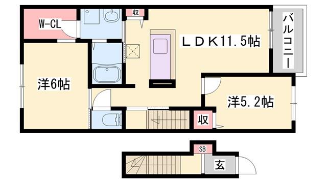 ウエストガーデンVI(2LDK/2階)の間取り写真