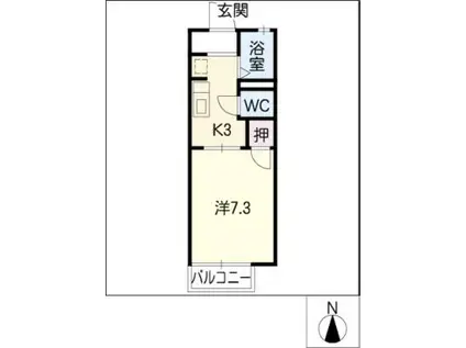 カーサシャンテ相原(1K/1階)の間取り写真